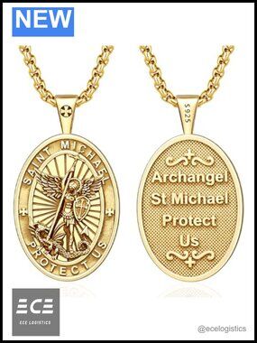 St Michael Pendant Necklace 18K Gold Plated S925 Sterling Silver 22in
